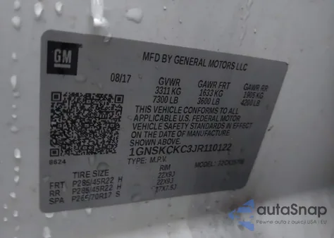 2018 Chevrolet Tahoe Premier из США, поврежденный, VIN 1GNSKCKC3JR110122